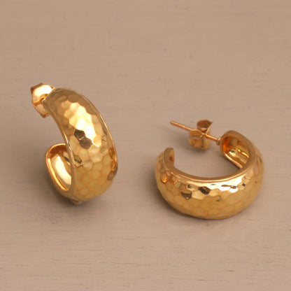 Radiant Shine Balinese Gold Plated 925 Half Hoop Silver Earrings