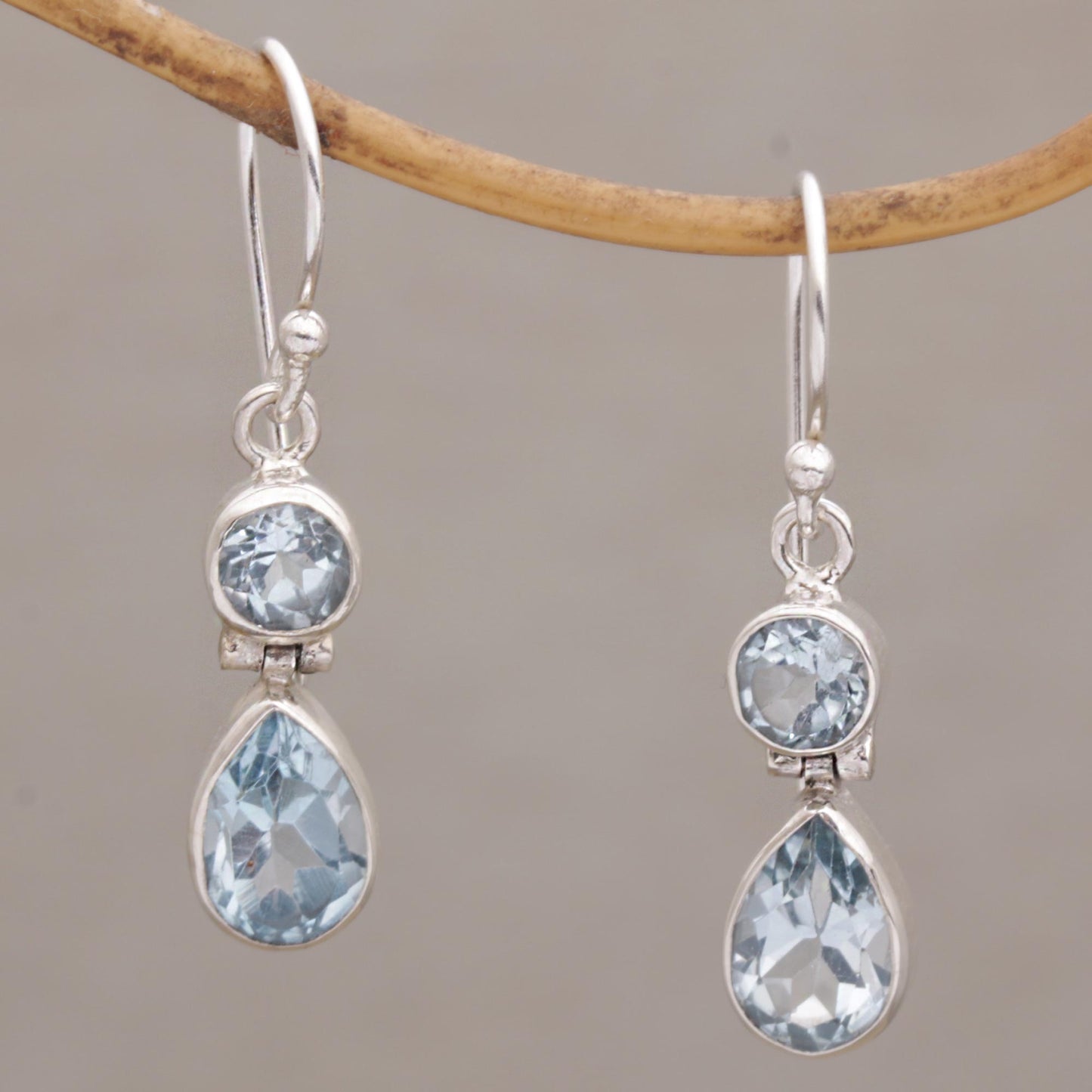 Double Drops Blue Topaz & Silver Dangle Earrings