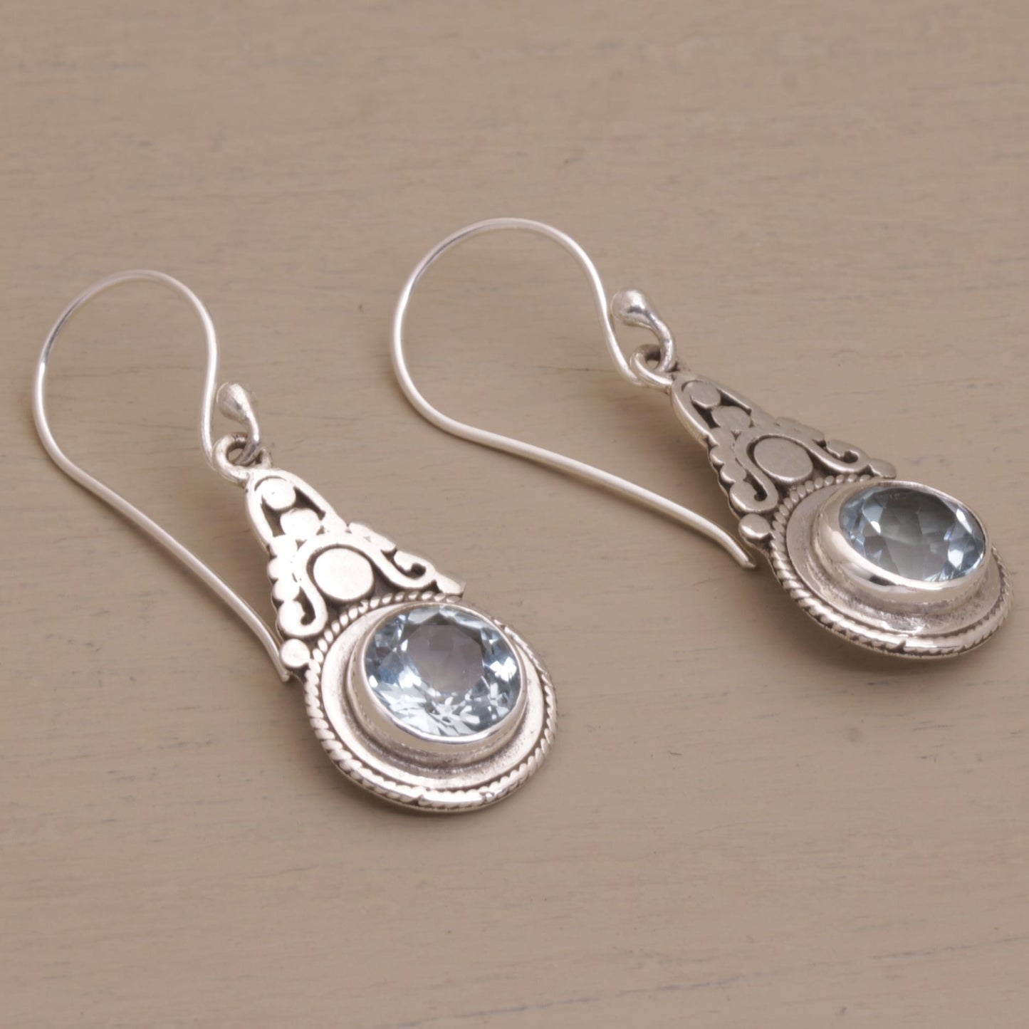 Celestial Crowns Fair Trade Blue Topaz and Silver Earrings from Bali