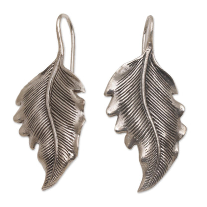 Germander Leaf Combination Finish Silver Leaf Drop Earrings