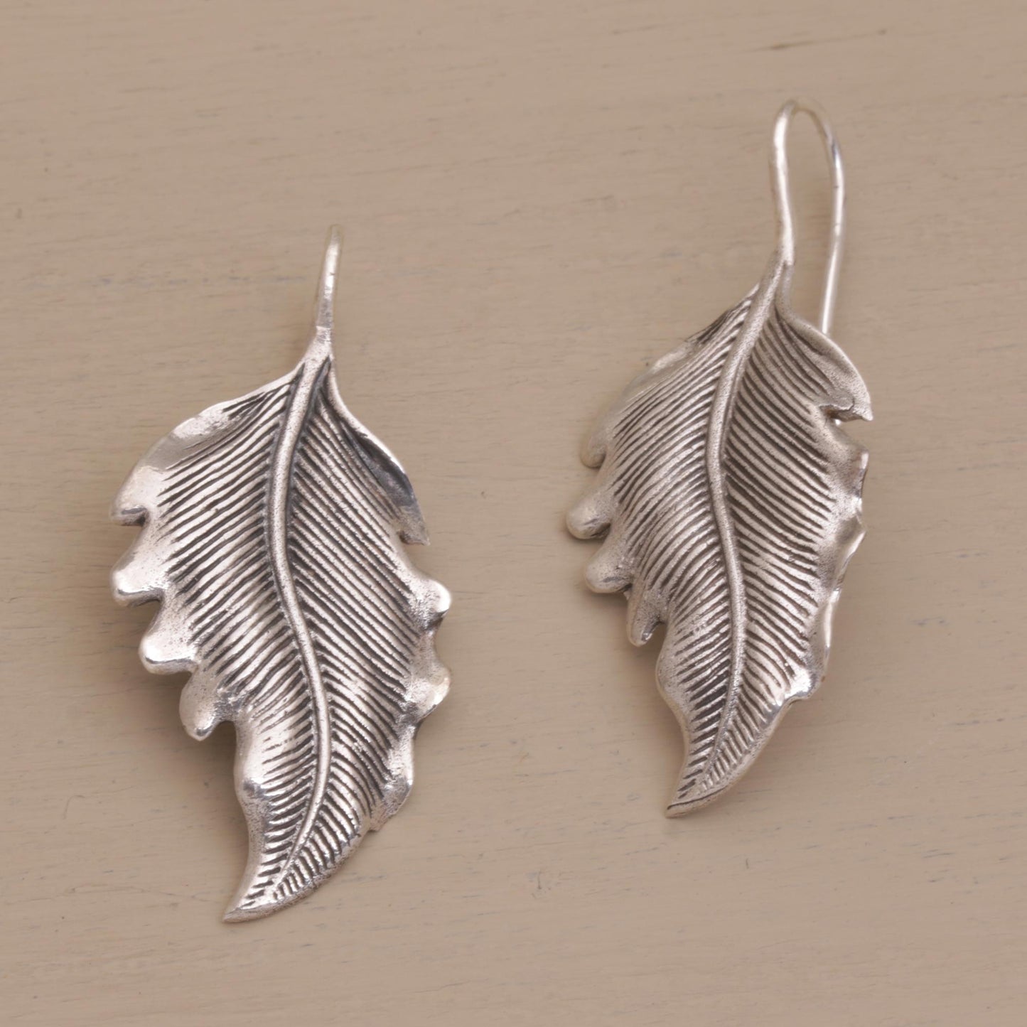 Germander Leaf Combination Finish Silver Leaf Drop Earrings