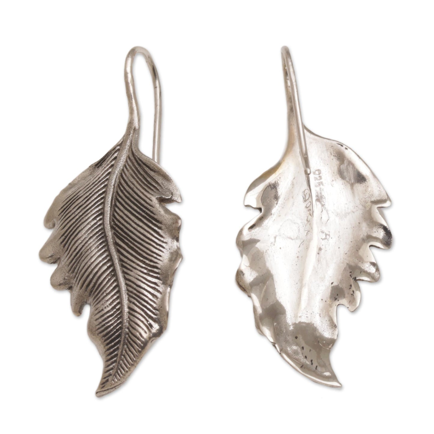 Germander Leaf Combination Finish Silver Leaf Drop Earrings