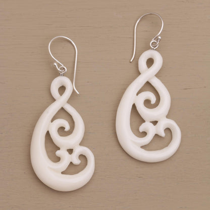 Swirly Vines Handcrafted Bone Dangle Earrings from Bali