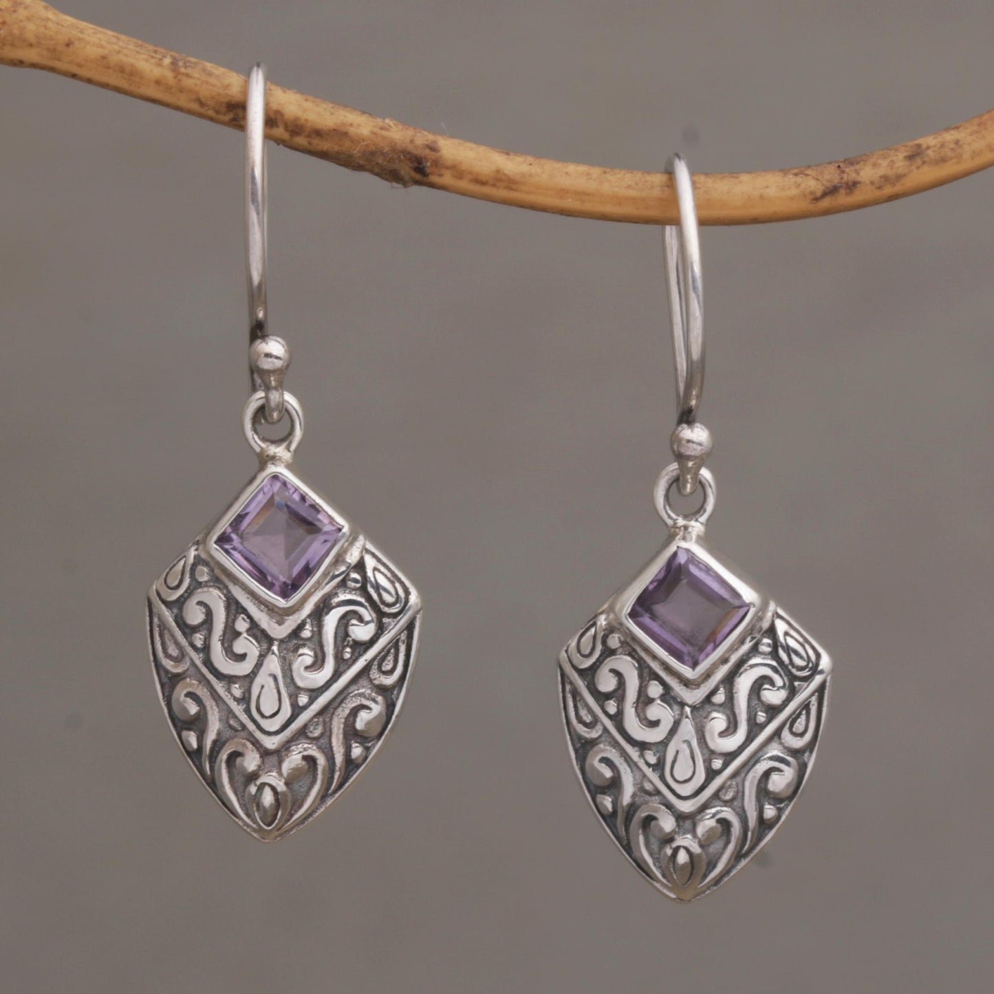 Rain Forest Beacon Handcrafted Balinese Amethyst and Sterling Silver Earrings