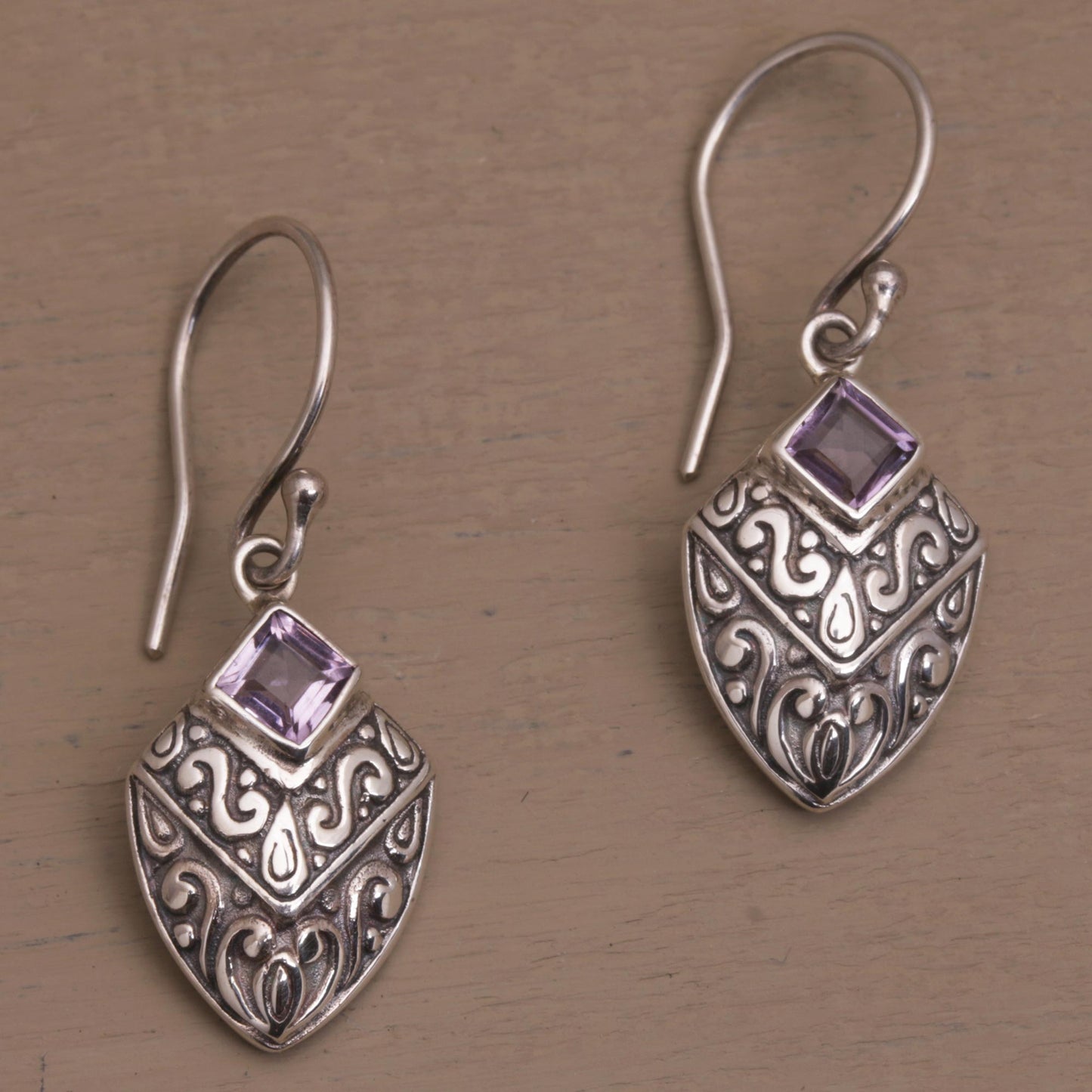 Rain Forest Beacon Handcrafted Balinese Amethyst and Sterling Silver Earrings