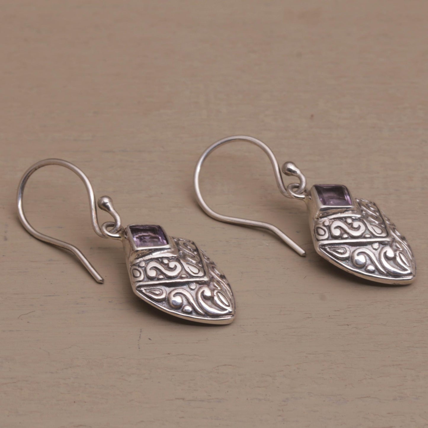 Rain Forest Beacon Handcrafted Balinese Amethyst and Sterling Silver Earrings