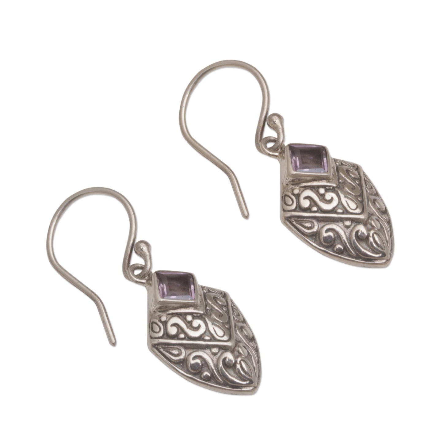 Rain Forest Beacon Handcrafted Balinese Amethyst and Sterling Silver Earrings