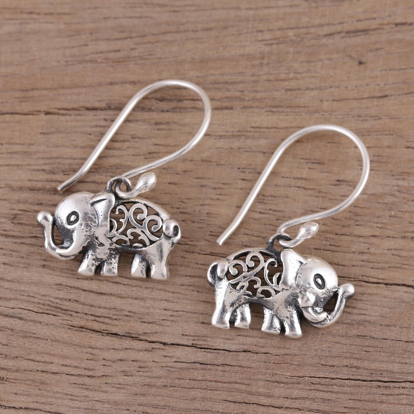 Elephant Appeal Jali Motif Sterling Silver Elephant Dangle Earrings