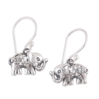 Elephant Appeal Jali Motif Sterling Silver Elephant Dangle Earrings