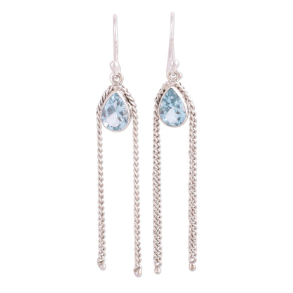 Sky Chains Teardrop Blue Topaz Dangle Earrings from India