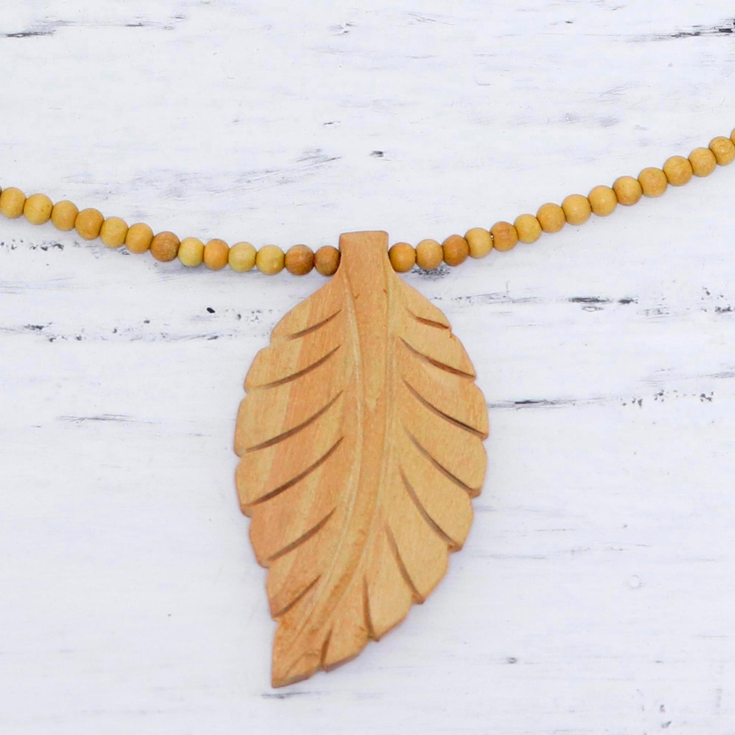 Curry Leaf Leaf Motif Pendant Necklace Handmade from Wood