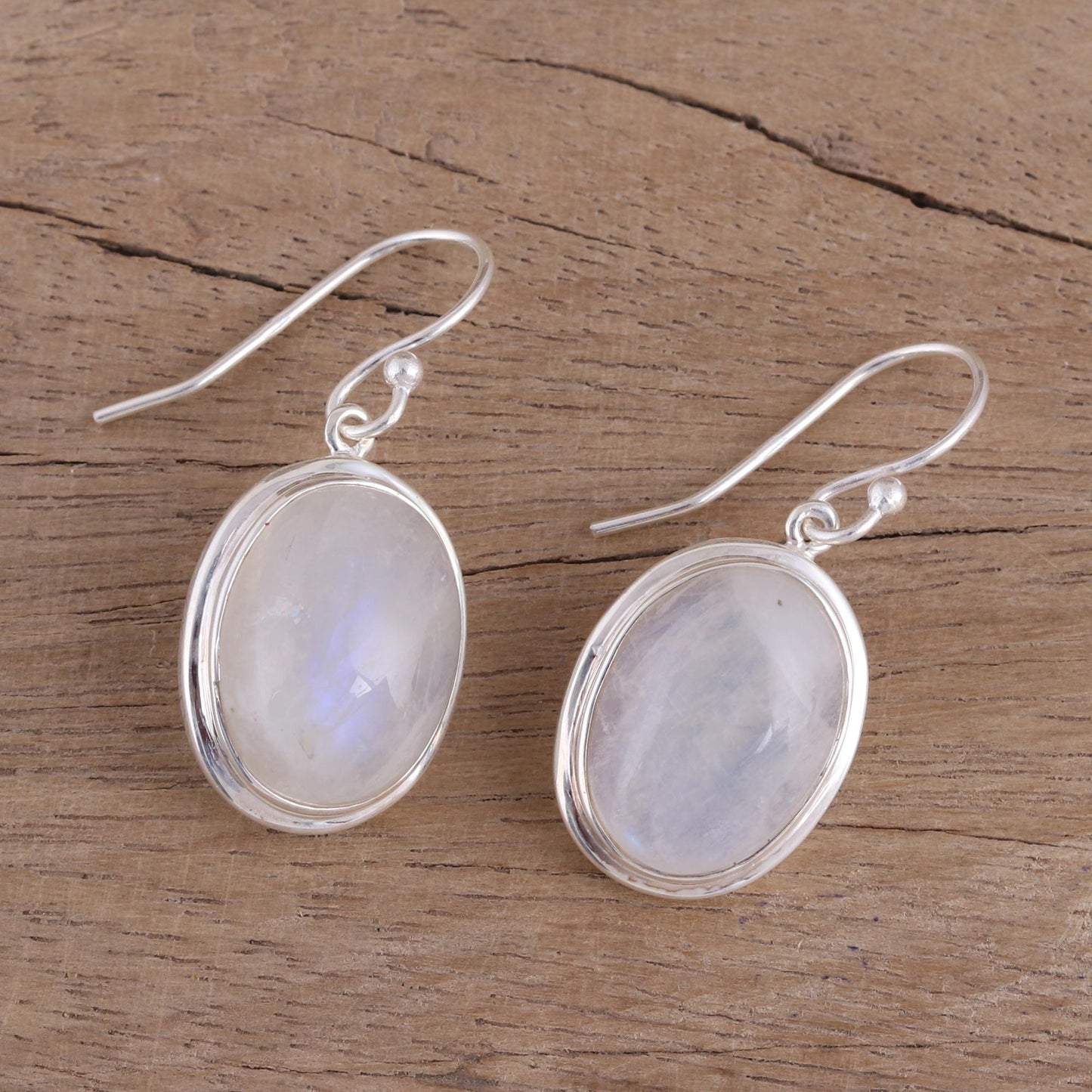 Elusive Shimmer Classic Rainbow Moonstone and Sterling Dangle Earrings