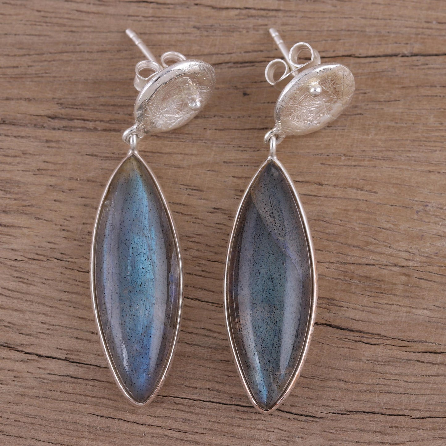 Grey Eyes Labradorite and Textured Sterling Silver Earrings