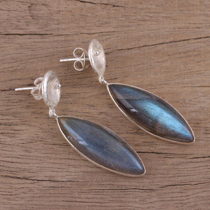 Grey Eyes Labradorite and Textured Sterling Silver Earrings