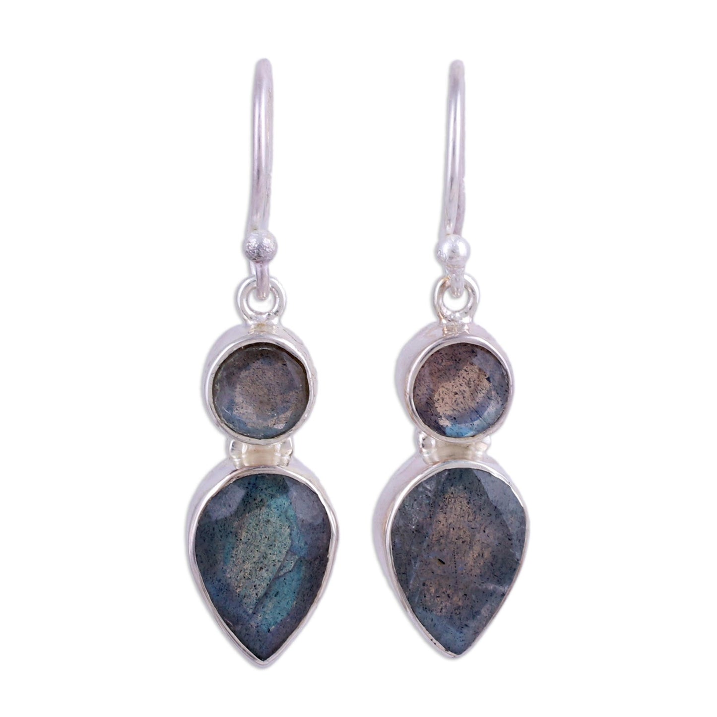 Dewdrop Muse Faceted Labradorite Gemstone and Silver Dangle Earrings