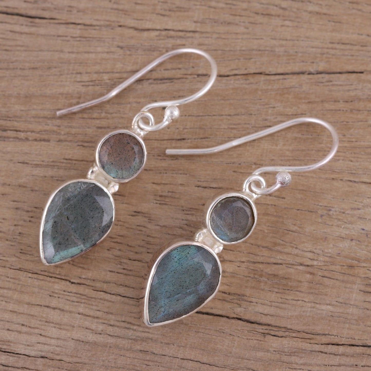 Dewdrop Muse Faceted Labradorite Gemstone and Silver Dangle Earrings