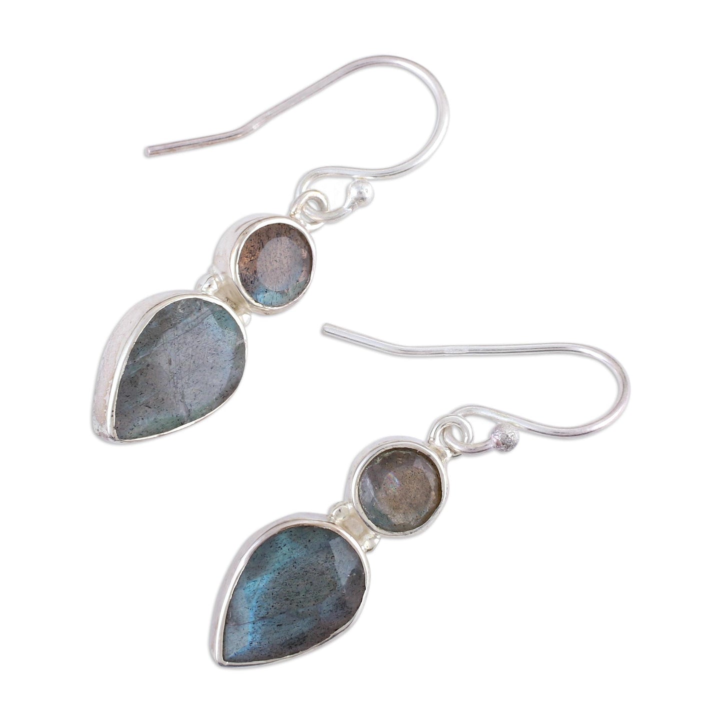 Dewdrop Muse Faceted Labradorite Gemstone and Silver Dangle Earrings