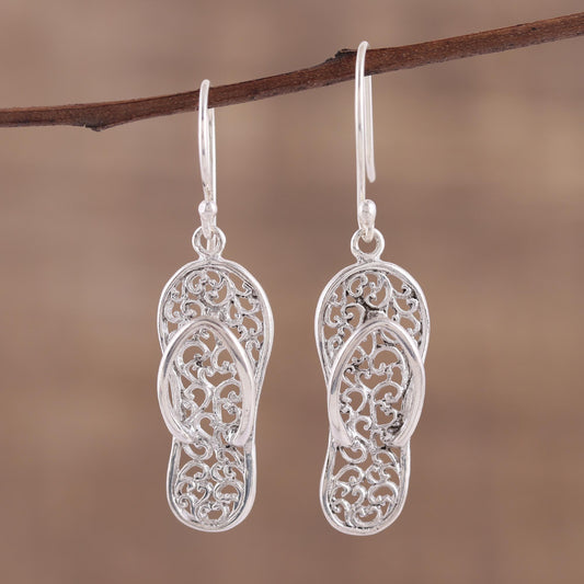 Flip-Flop Time Sterling Silver Flip Flop Sandal Earrings from India