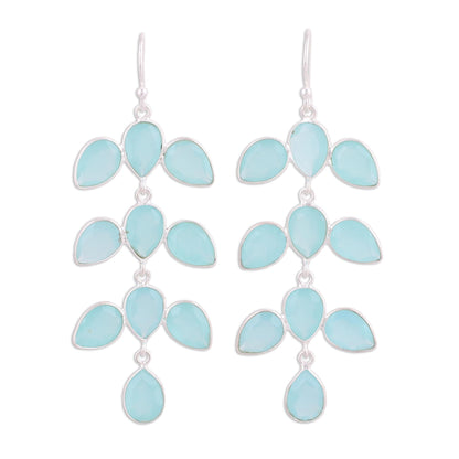 Leaf Cascade Long Aqua Blue Chalcedony Chandelier Earrings