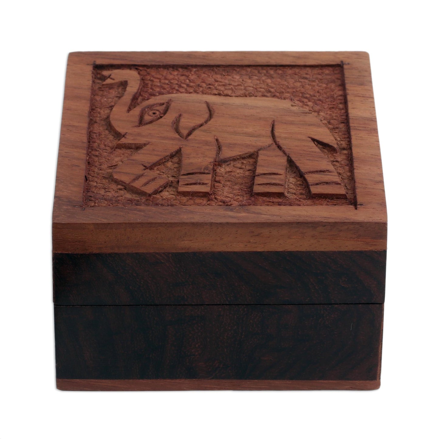 Elephant Strut Elephant-Themed Acacia Wood Decorative Box from India