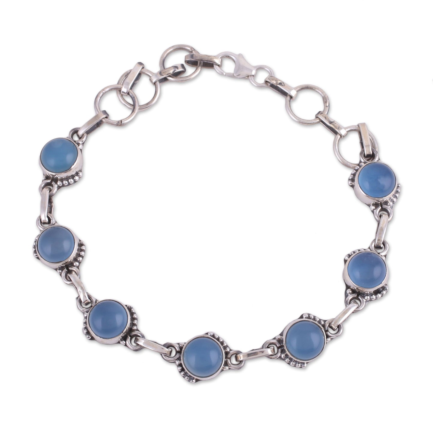 Charming Orbs Chalcedony and Sterling Silver Link Bracelet from India