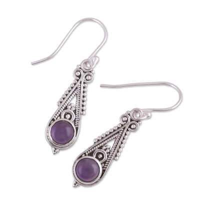 Regal Peaks Pointed Amethyst Dangle Earrings from India