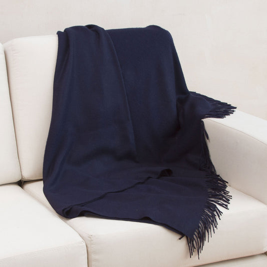 Blissful Dream in Midnight 100% Baby Alpaca Throw Blanket in Solid Midnight from Peru