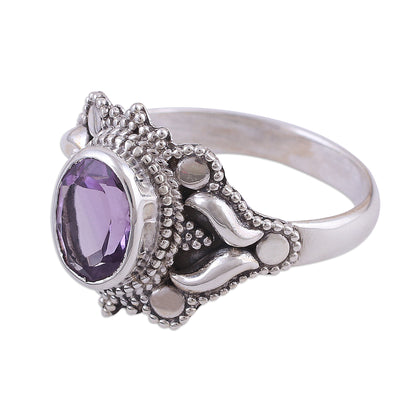 Ethereal Tendrils Oval Amethyst and Sterling Silver Cocktail Ring from India