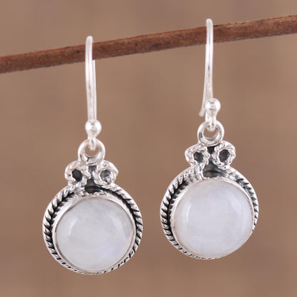 Iridescent Beauty Rainbow Moonstone and Silver Dangle Earrings from India