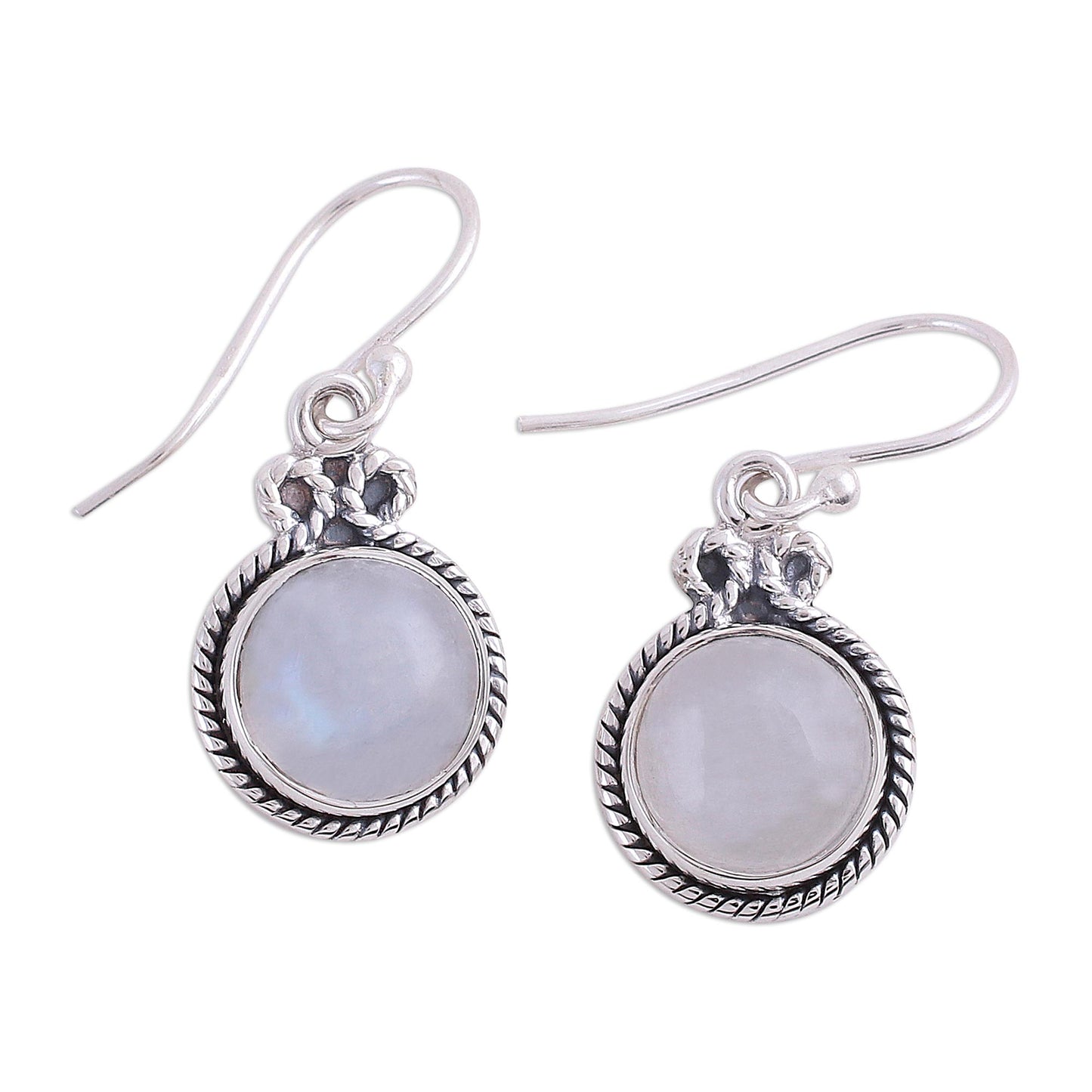 Iridescent Beauty Rainbow Moonstone and Silver Dangle Earrings from India