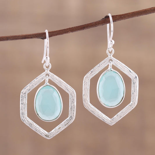 Frozen Dew Blue Chalcedony and Sterling Silver Dangle Earrings