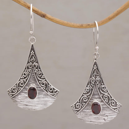 Blade Falling Garnet and Sterling Silver Dangle Earrings from Bali