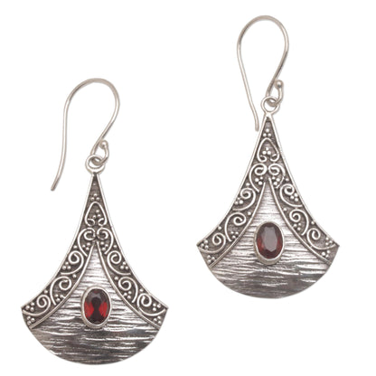 Blade Falling Garnet and Sterling Silver Dangle Earrings from Bali