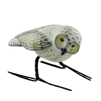 Snowy Owl Hand Painted Snowy Owl Ceramic Bird Figurine from Guatemala