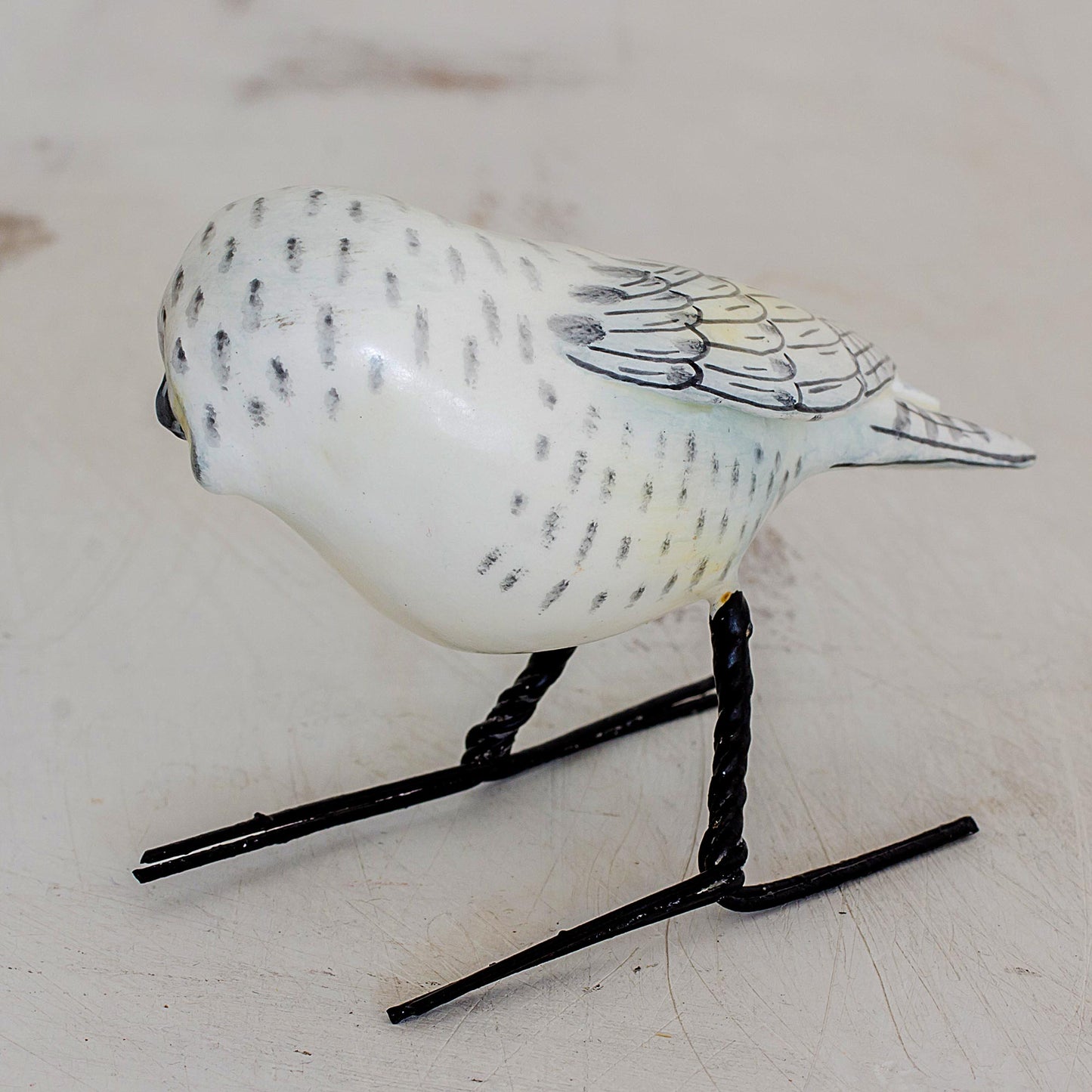 Snowy Owl Hand Painted Snowy Owl Ceramic Bird Figurine from Guatemala