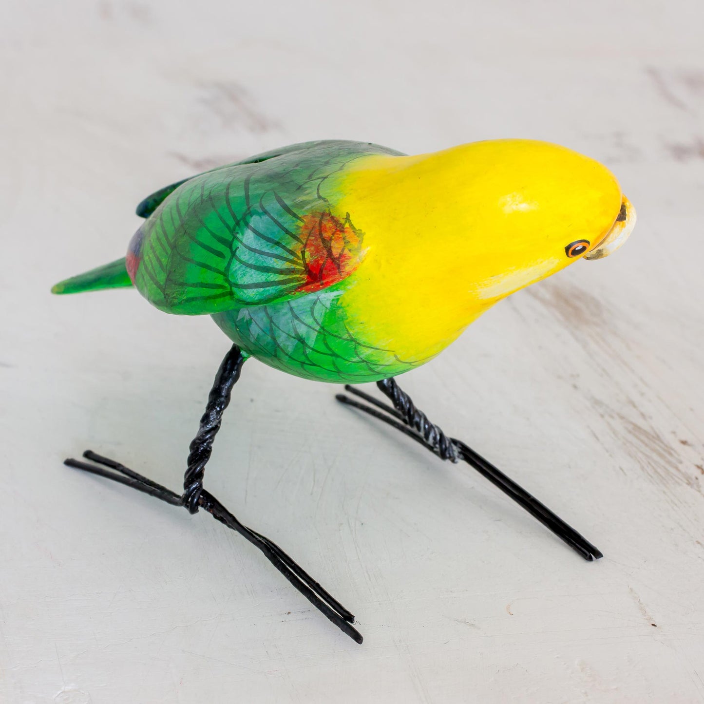 Yellow-Headed Parrot Hand Sculpted Ceramic Yellow Headed Parrot Figurine