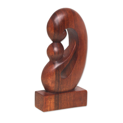 Maternal Embrace Curved Hand Carved Wood Sculpture