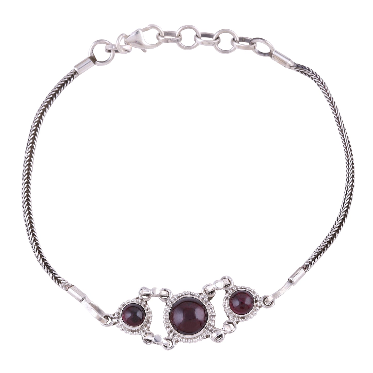 Bridge to Delhi Garnet Cabochon Pendant Bracelet in Sterling Silver