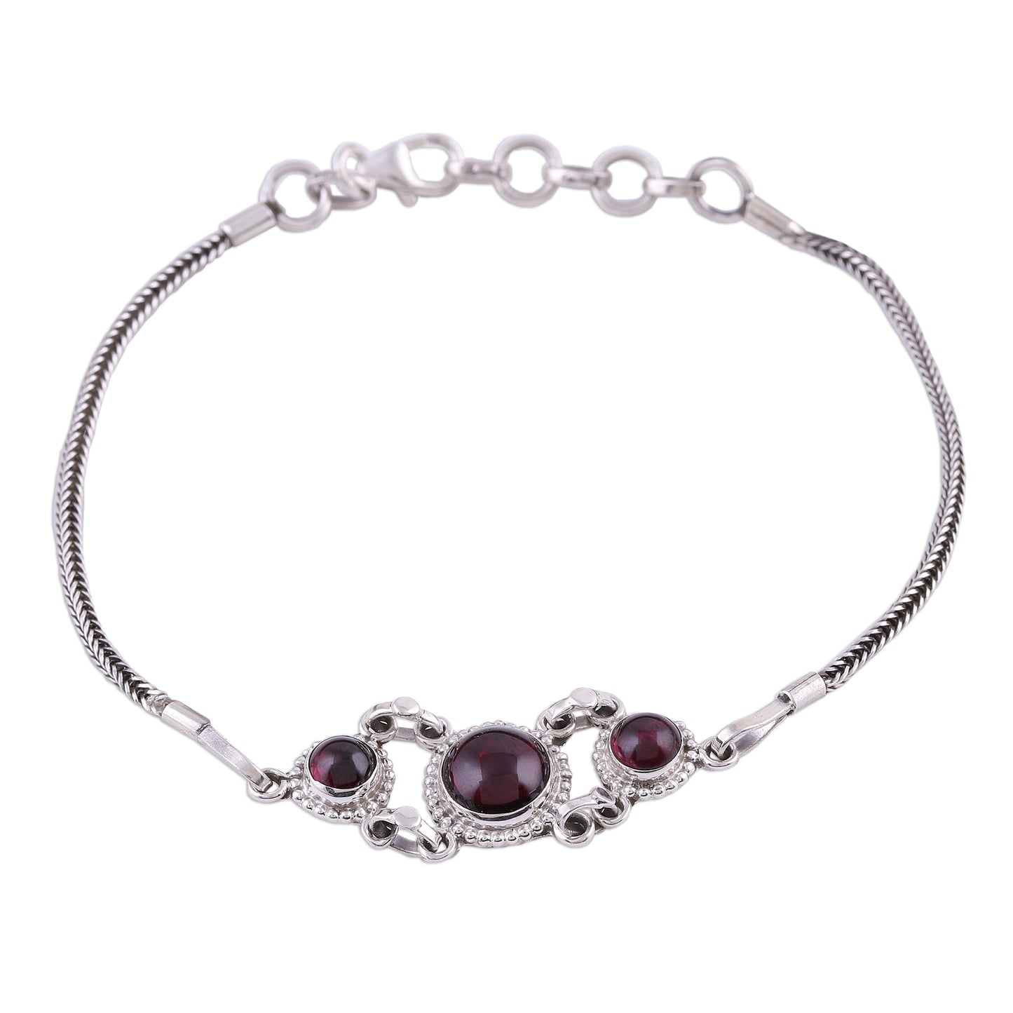 Bridge to Delhi Garnet Cabochon Pendant Bracelet in Sterling Silver