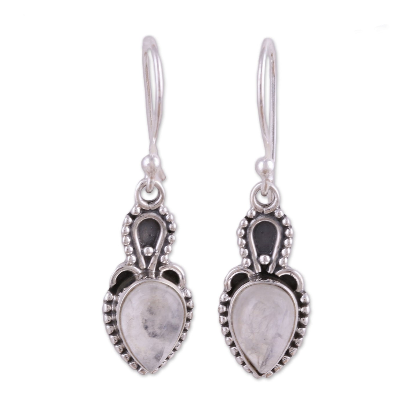 Earthly Crown Rainbow Moonstone Cabochon and Sterling Silver Earrings