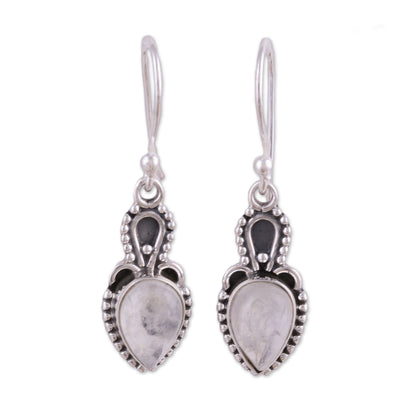 Earthly Crown Rainbow Moonstone Cabochon and Sterling Silver Earrings