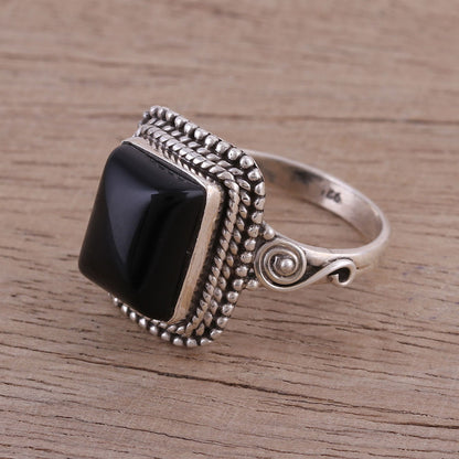 Block Party Bezel Set Onyx and Sterling Silver Cocktail Ring