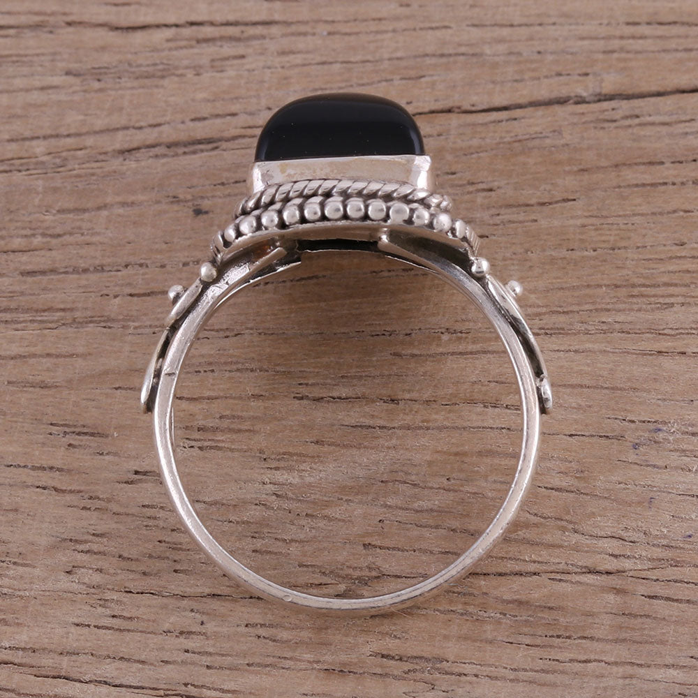 Block Party Bezel Set Onyx and Sterling Silver Cocktail Ring