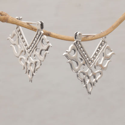 Tribal Fire Silver Hoop Earrings