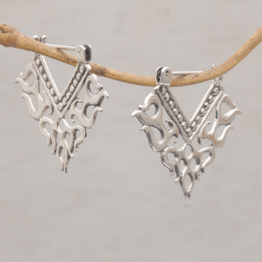 Tribal Fire Silver Hoop Earrings