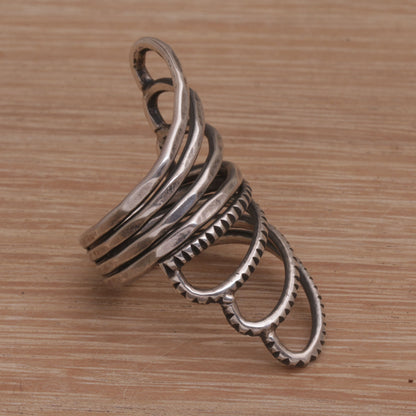 Opposing Forces Wide Sterling Silver Cocktail Ring with Mixed Finish