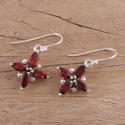 Twinkling Scarlet Garnet Earrings Set in Rhodium Plated Sterling Silver