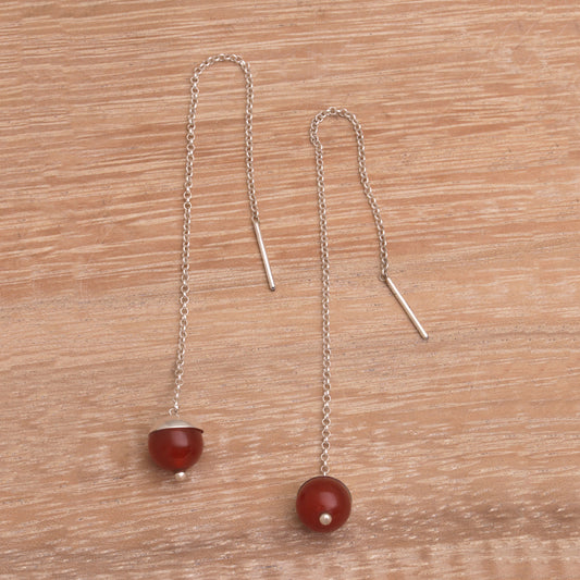 Soaring Dawn Handmade Carnelian Threader Earrings 925 Sterling Silver