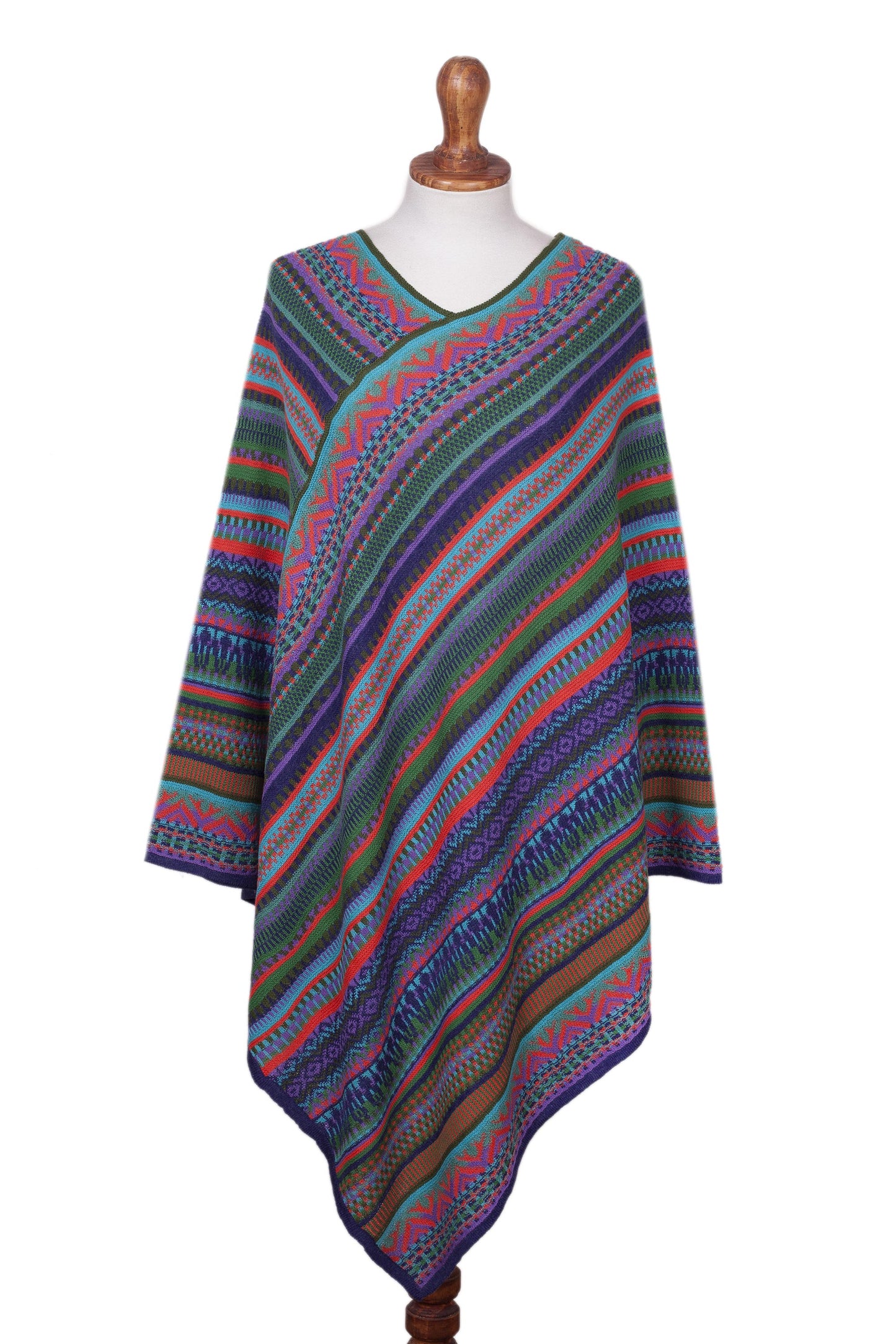 Stripes in Bloom Fuchsia and Multi-Color Striped Acrylic Knit Poncho