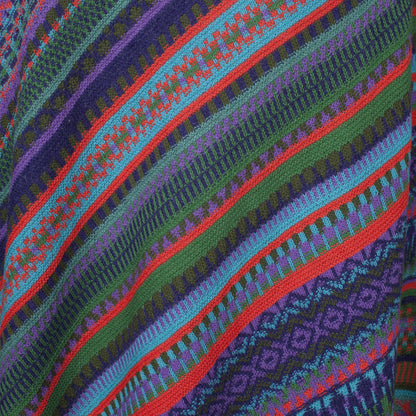 Stripes in Bloom Fuchsia and Multi-Color Striped Acrylic Knit Poncho